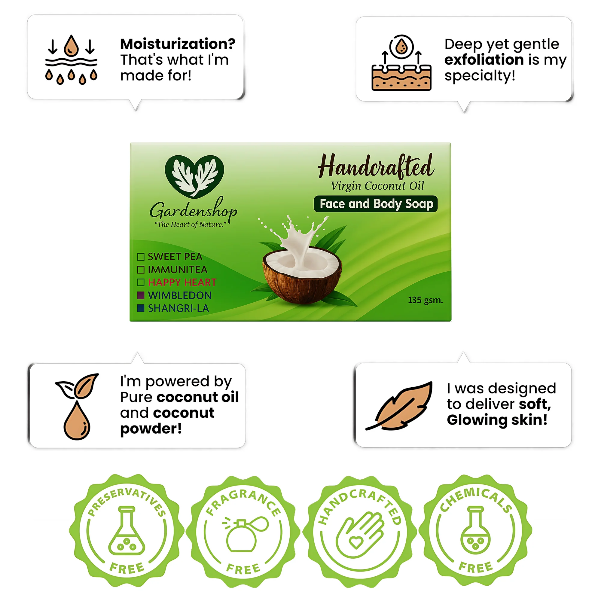 GardenShop Handcrafted Virgin Coconut Oil Face & Body Soap – 135g (Happy Heart) - Image 5