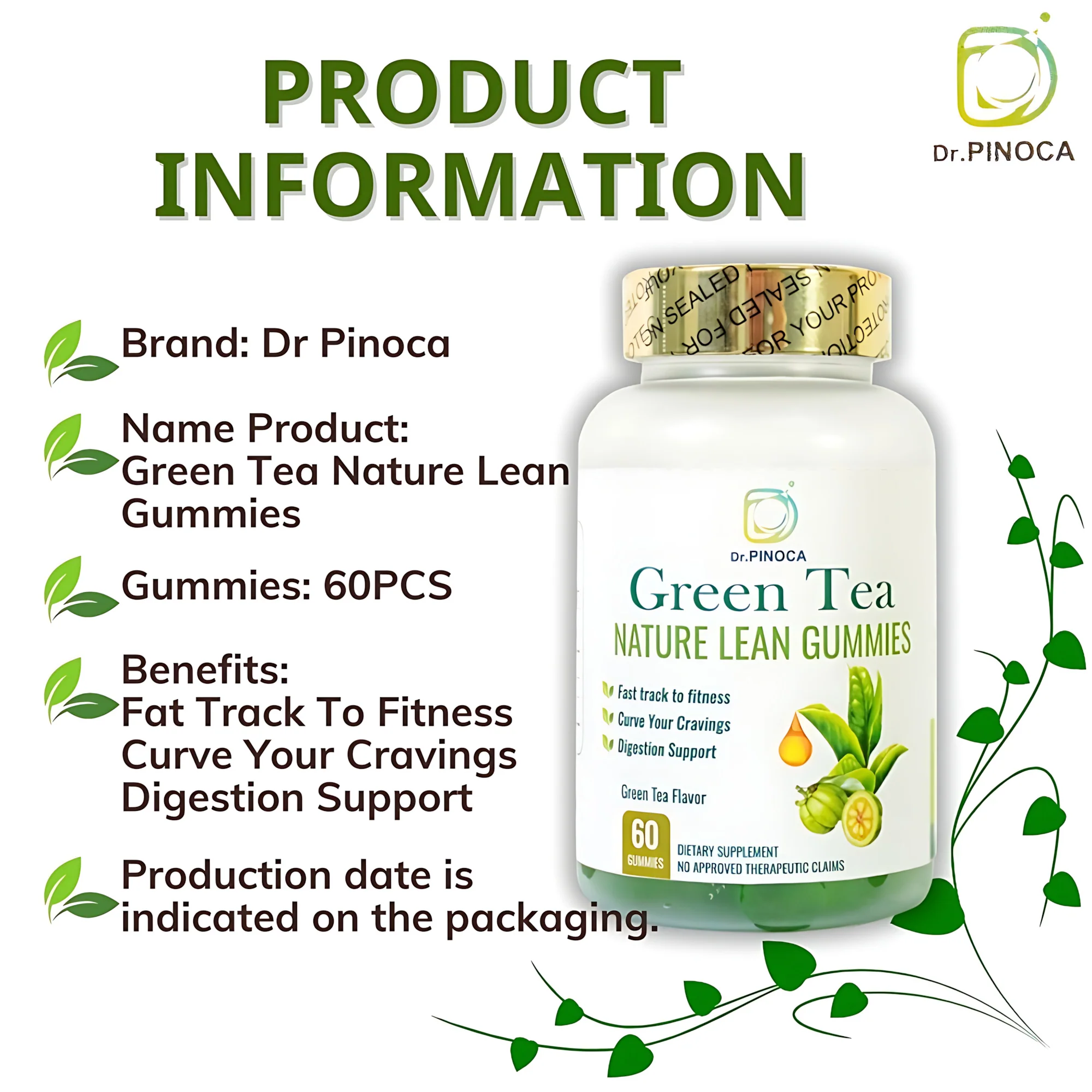 Dr. Pinoca Green Tea Nature Lean Gummies – 60 Gummies - Image 11