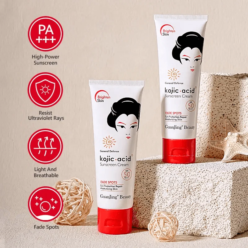 Guanjing Beauty Fade Spots Kojic Acid Sunscreen Cream SPF50+++ – 80g (3 Pack Combo) - Image 6