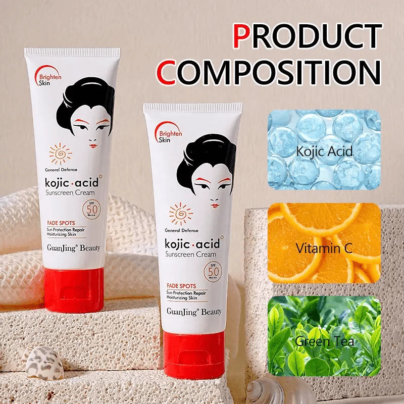 Guanjing Beauty Fade Spots Kojic Acid Sunscreen Cream SPF50 +++ - 80g - Image 3