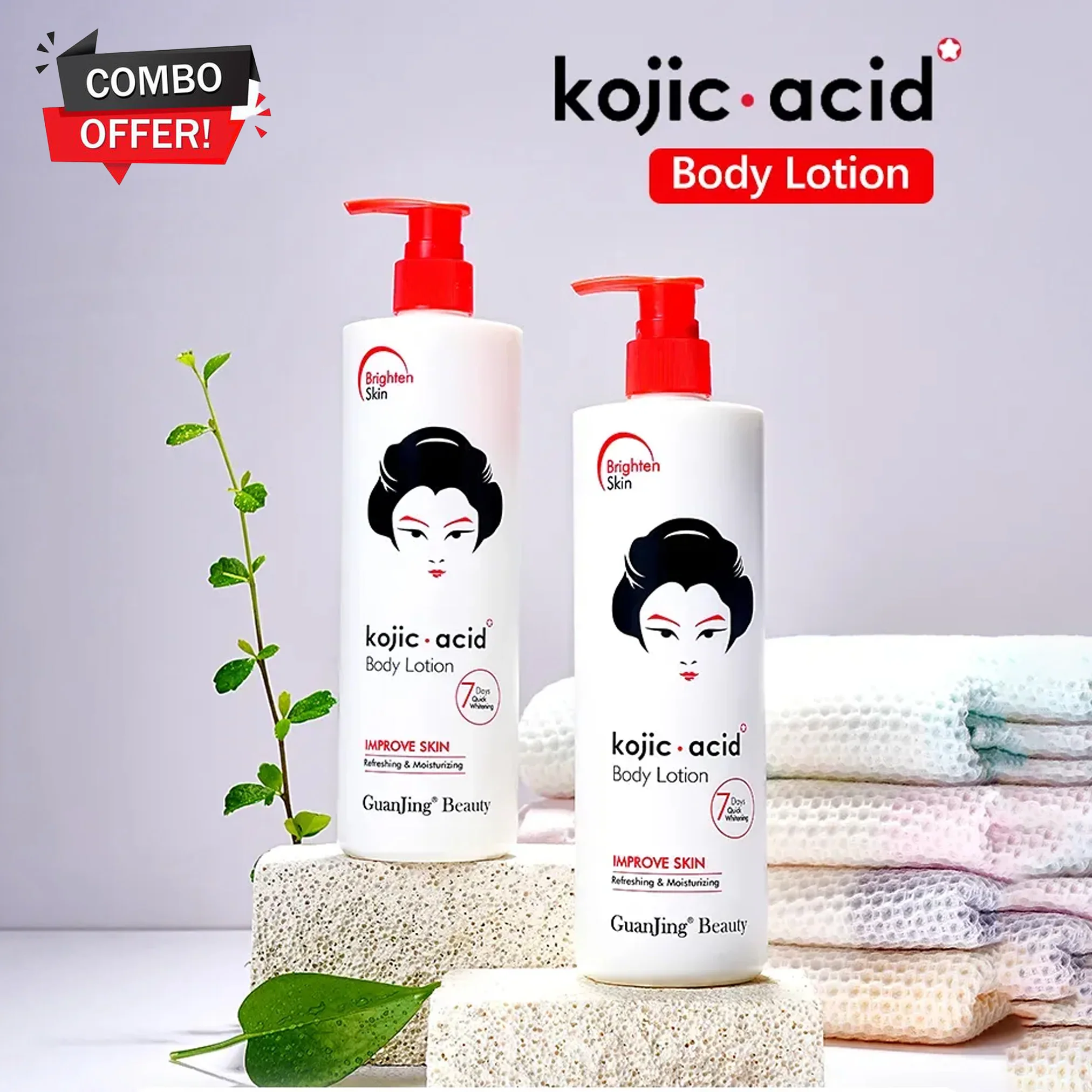 Guanjing Beauty Kojic Acid Moisturizing Body Lotion – 480g (2-Pack Combo) - Image 2
