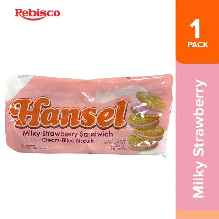 Hansel Milky Strawberry Sandwich Cream-Filled Biscuits  | 10 Pieces (310g) - Image 2