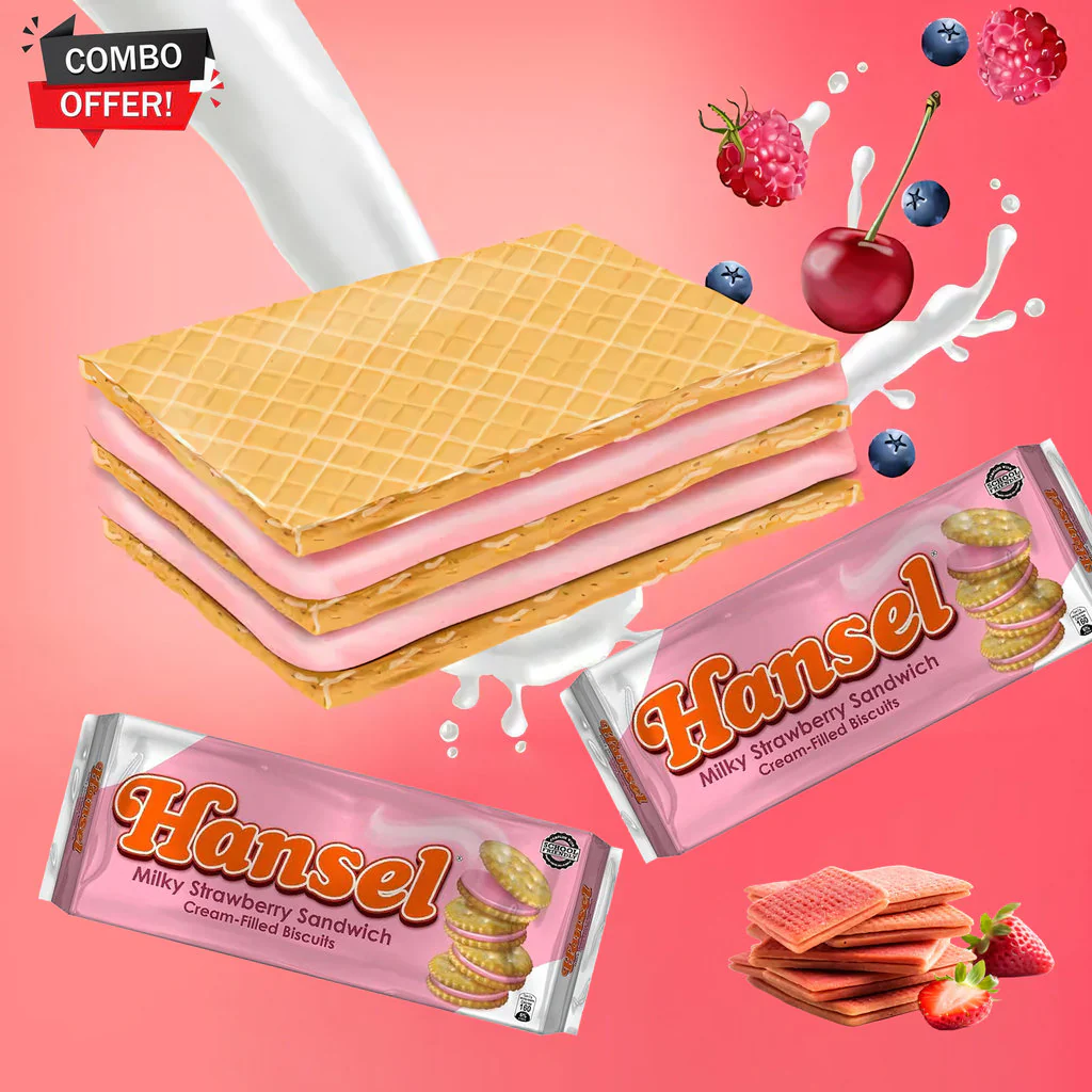 Hansel Sandwich Biscuits – Milky Strawberry Cream | 10 Pieces (310g) – Combo Pack - Image 3