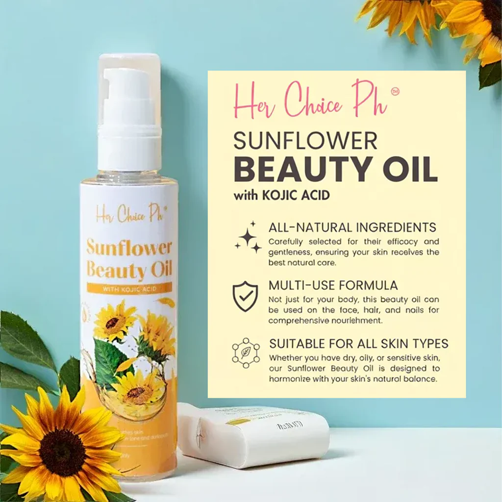 Her Choice PH Sunflower Beauty Oil with Kojic Acid – 100ml - Image 4