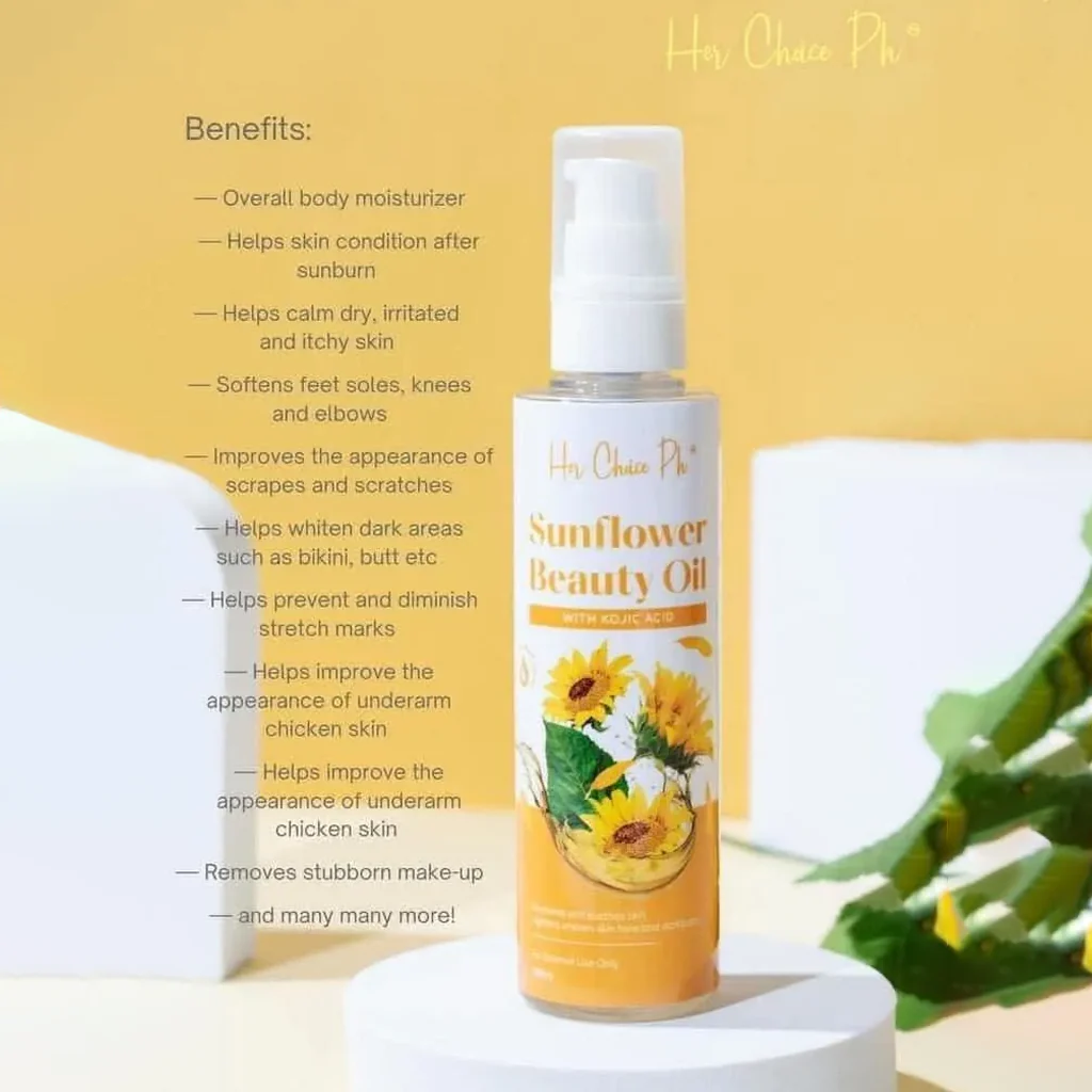 Her Choice PH Sunflower Beauty Oil with Kojic Acid – 100ml - Image 9