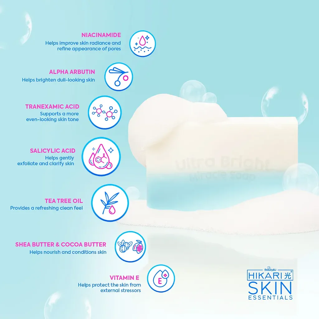 Hikari Skin Essentials Ultra Bright Miracle Soap – 5 Bars (75g Each) - Image 8