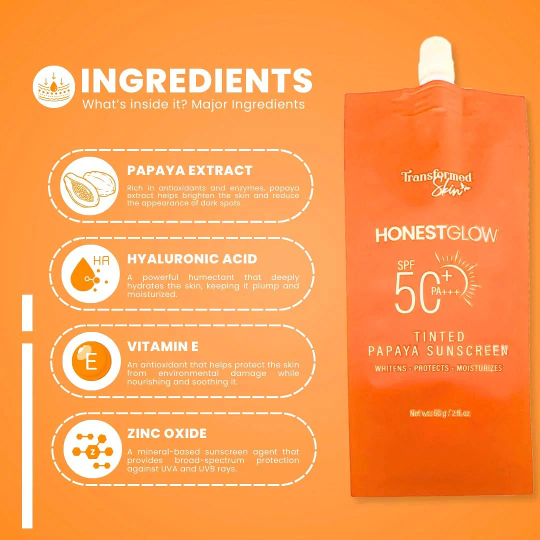Honest Glow Tinted Papaya Sunscreen SPF 50 PA+++ - 50g - Image 3