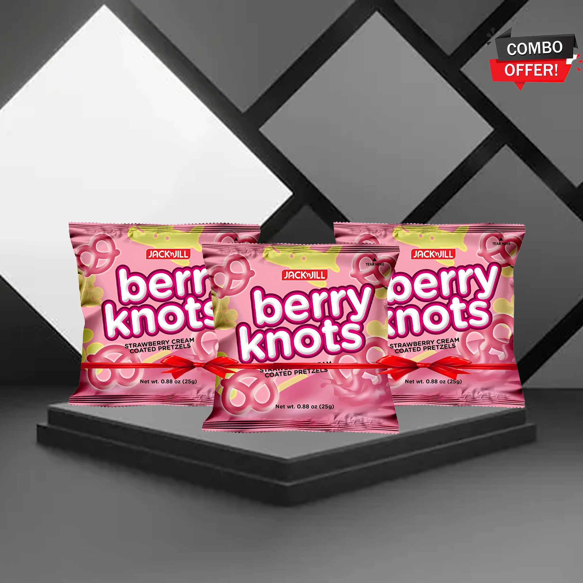 Jack 'n Jill Berry Knots – Strawberry Cream Coated Pretzels (25g x 3 Combo Pack) - Image 2
