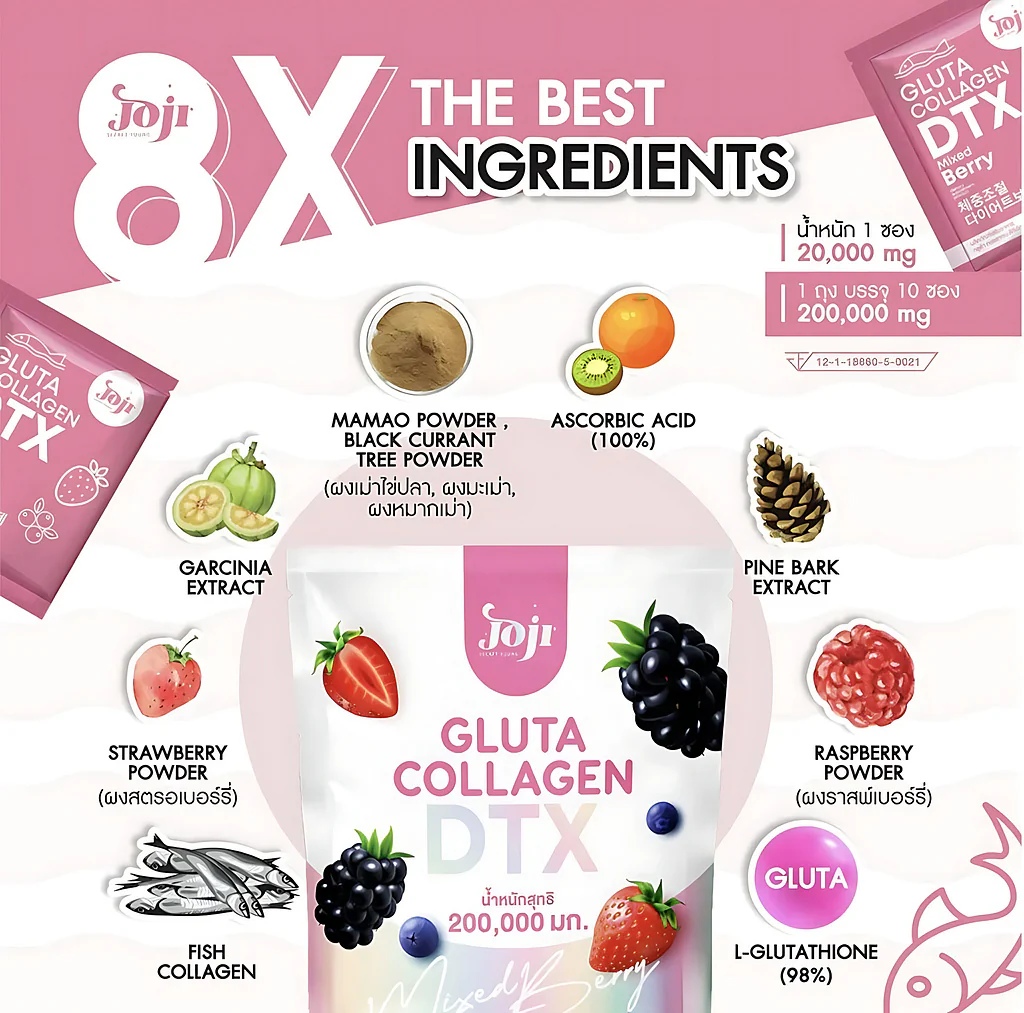 JOJI Gluta Collagen DTX+ Mixed Berry 200,000mg Diet Powder - 20g×10 Sachet - Image 7