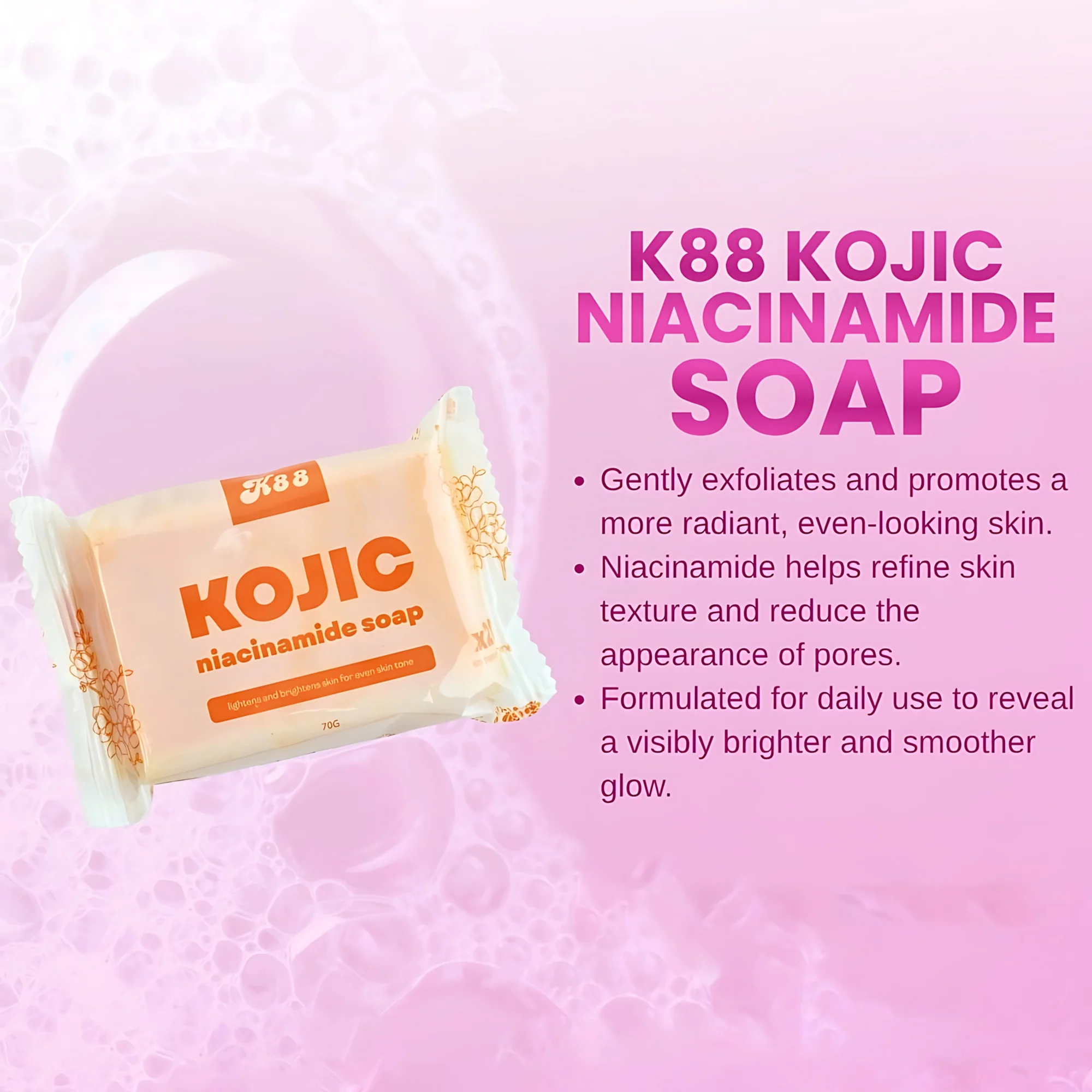 K88 Kojic Niacinamide Soap – Skin Brightening & Even-Tone Formula (70g) - Image 5