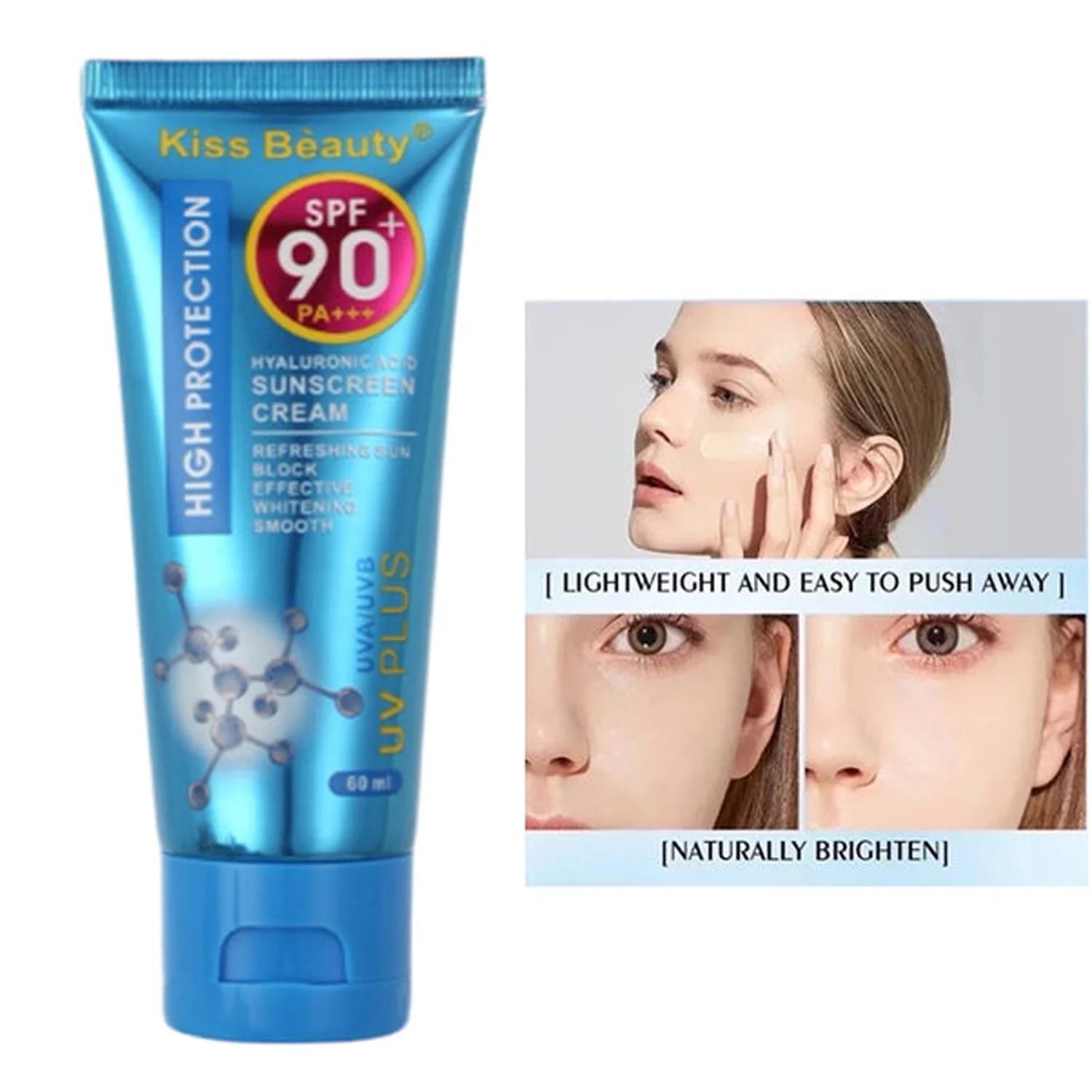 Kiss Beauty Hyaluronic Acid Sunscreen Cream SPF 90+ PA+++ - 60ml - Image 3