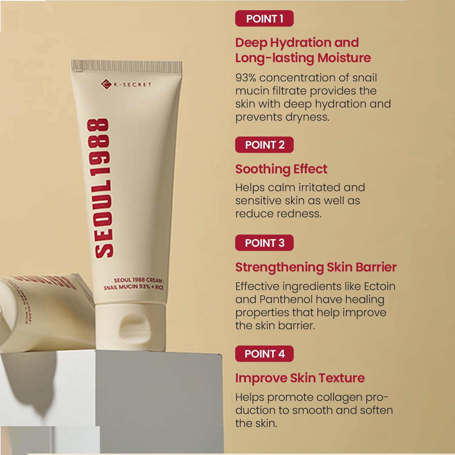 K-SECRET SEOUL 1988 Cream (Snail Mucin 93% + Rice) - 100ml - Image 4