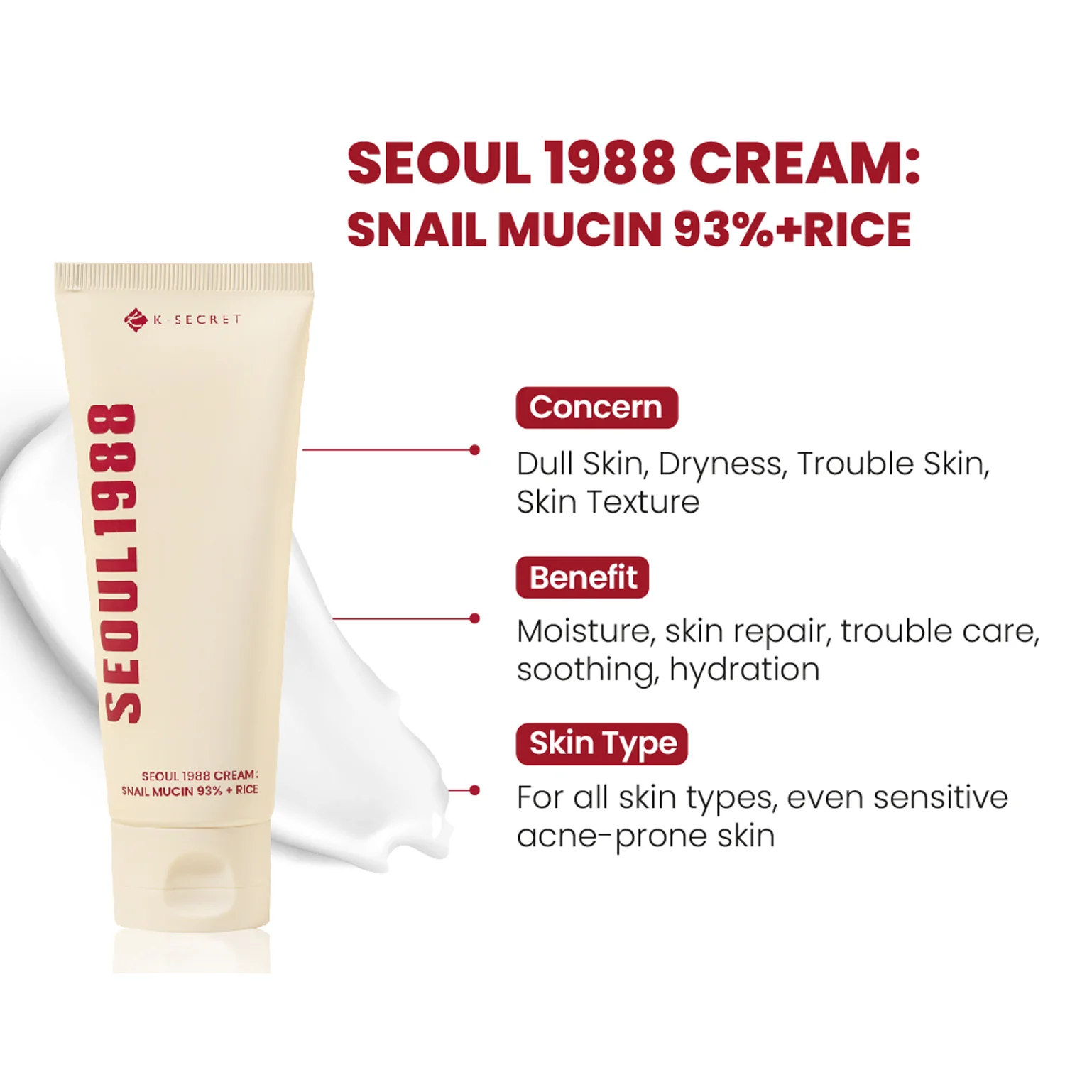 K-SECRET SEOUL 1988 Cream (Snail Mucin 93% + Rice) - 100ml - Image 8