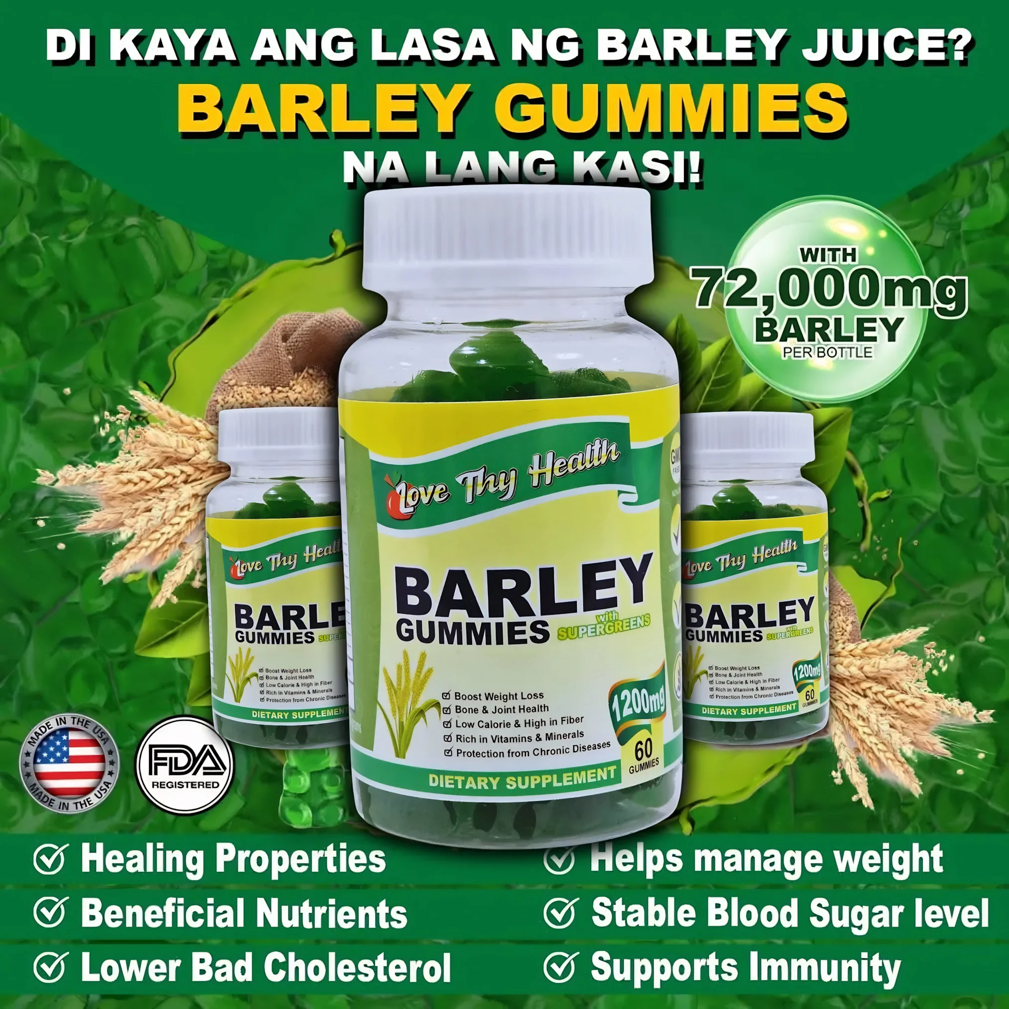 Love Thy Health Barley Gummies 60 Gummies - 3 PCS Combo - Image 4