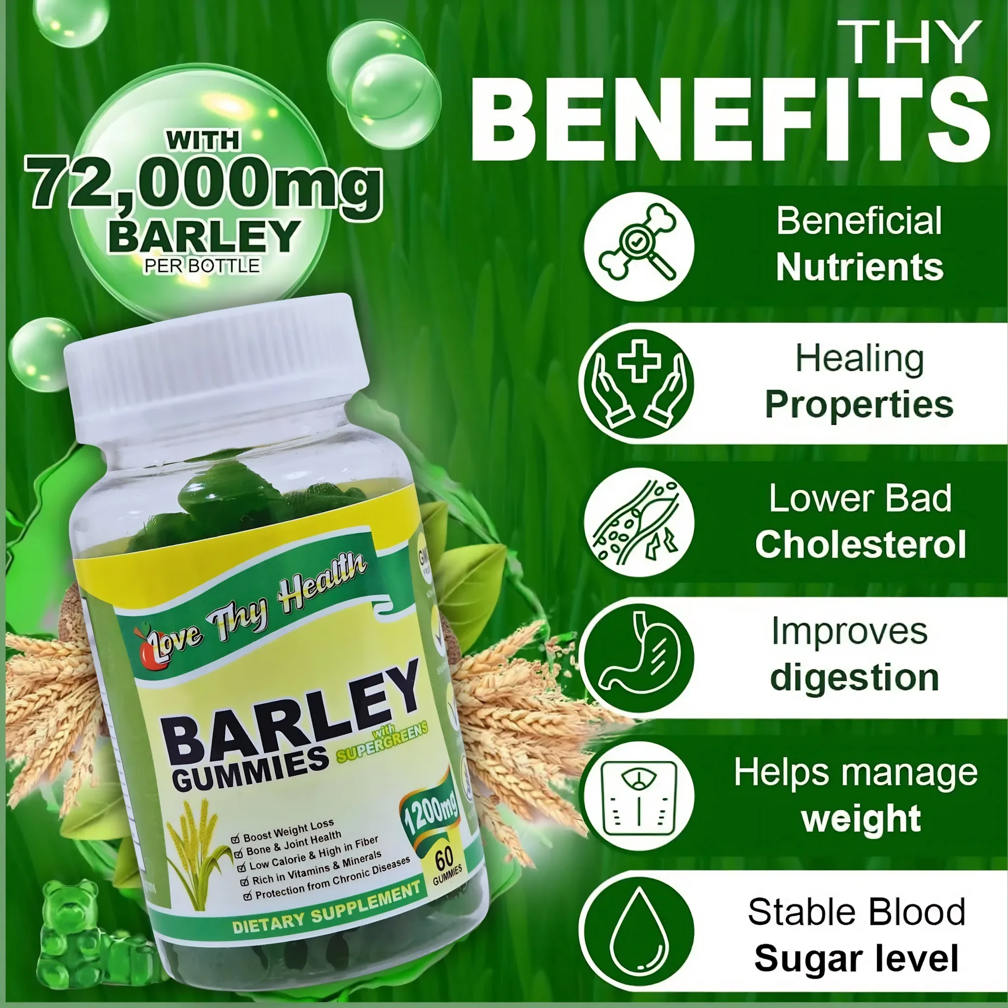 Love Thy Health Barley Gummies 60 Gummies - 3 PCS Combo - Image 7