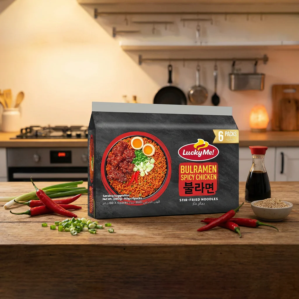 Lucky Me! Bulramen Spicy Chicken Stir-Fried Noodles – 6 x 60g - Image 2