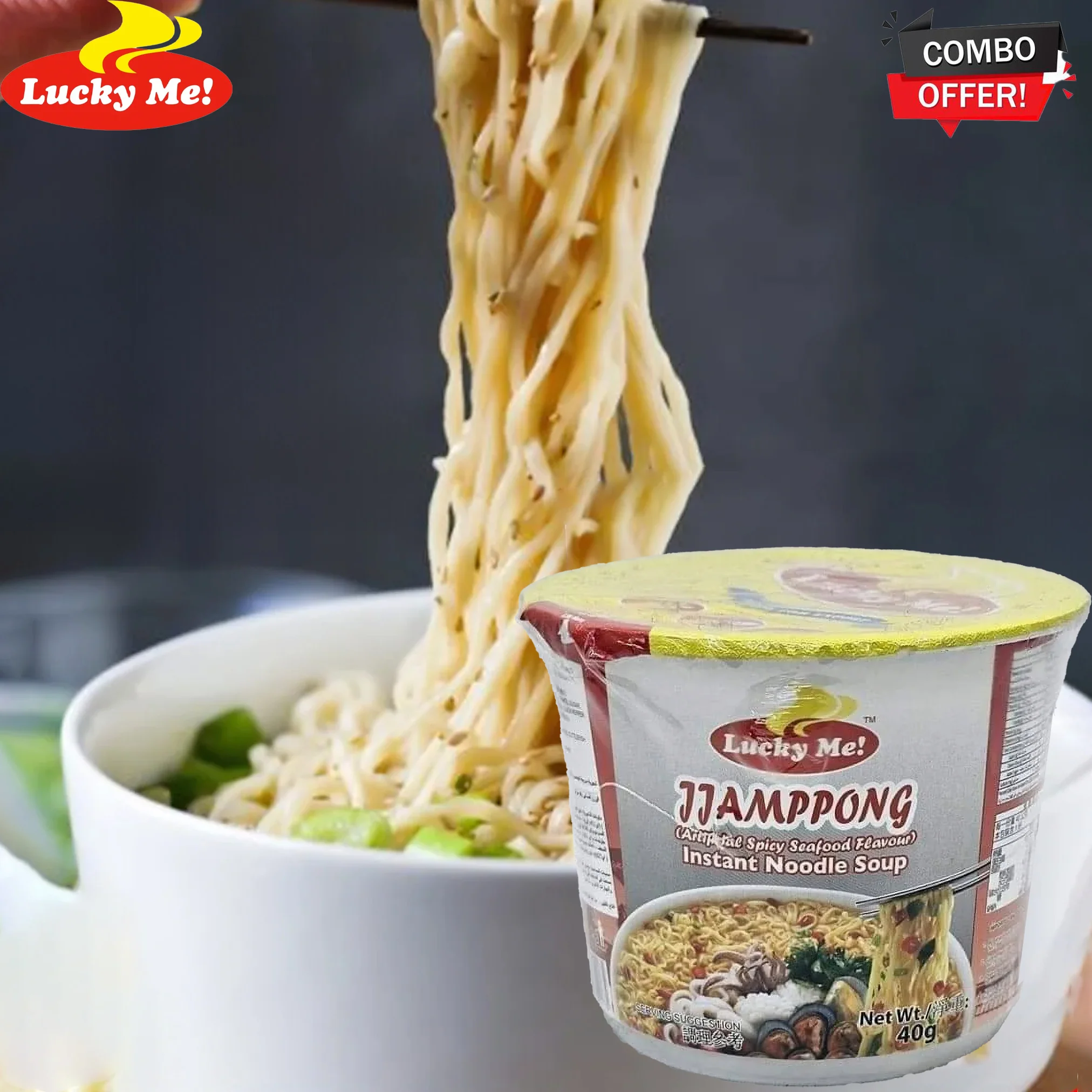 Lucky Me! Jjampong Cup Noodles – 40g (Combo Pack) - Image 3