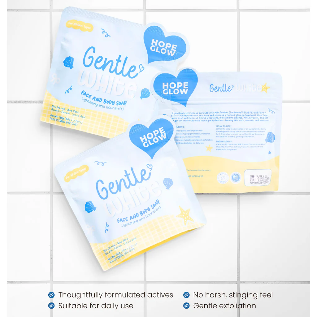 LUNA AURA Hope Glow Gentle White Soap – 50g (3 Bars per Pouch) - Image 2