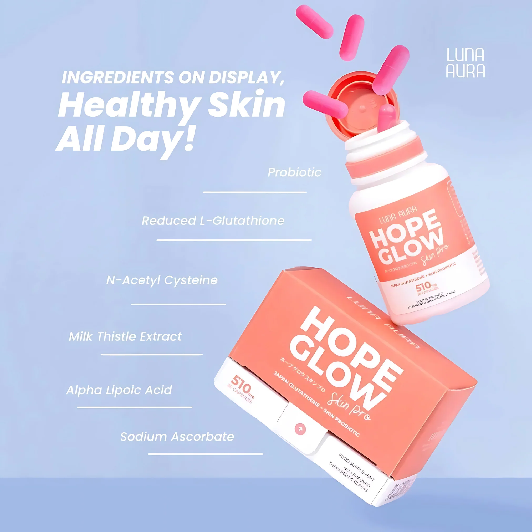 Luna Aura Hope Glow Skin Pro – Japan Glutathione + Skin Probiotic (30 Capsules) - Image 2