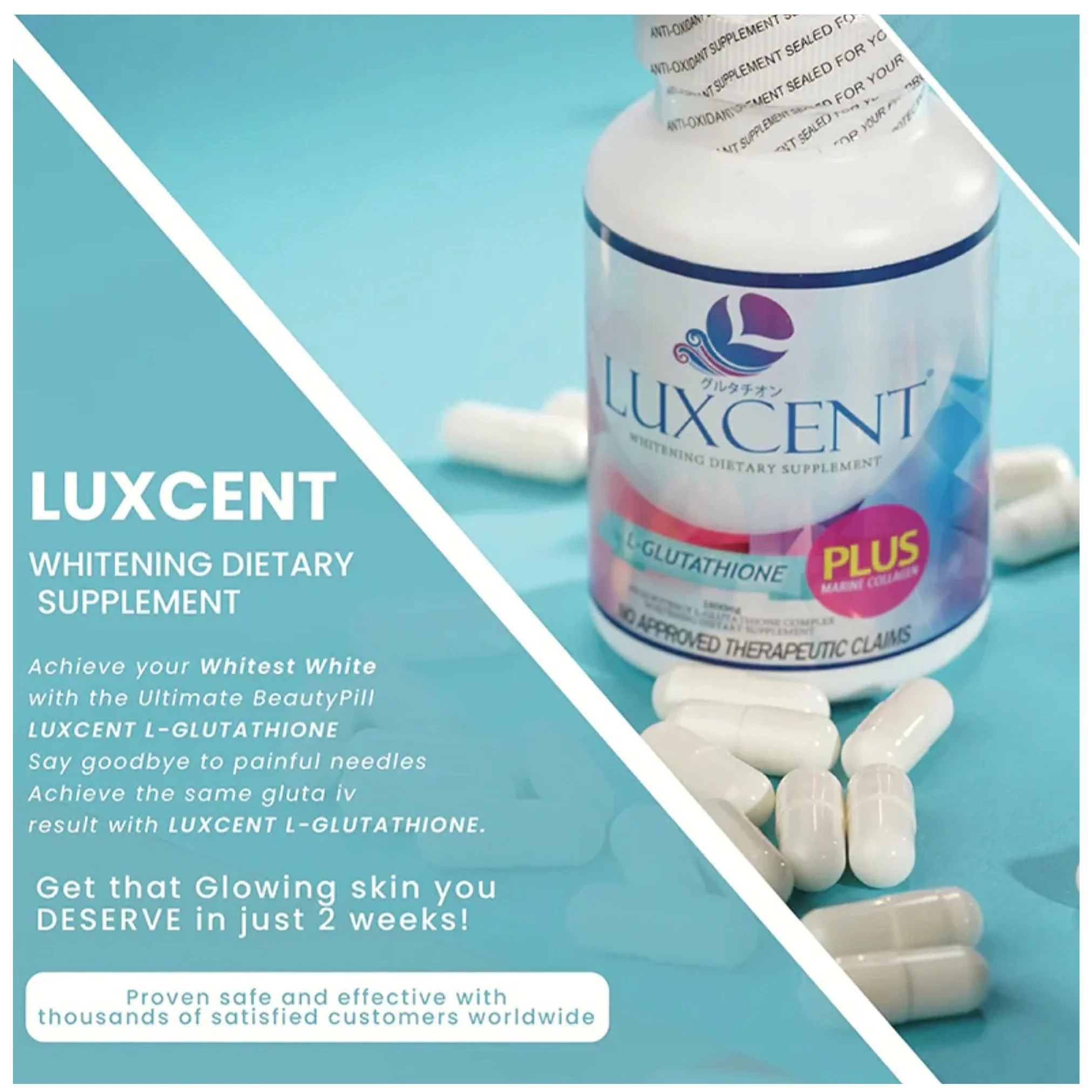 Luxcent L-Glutathione Plus Marine Collagen Luminous Capsules – 1800mg (60 Capsules) - Image 10