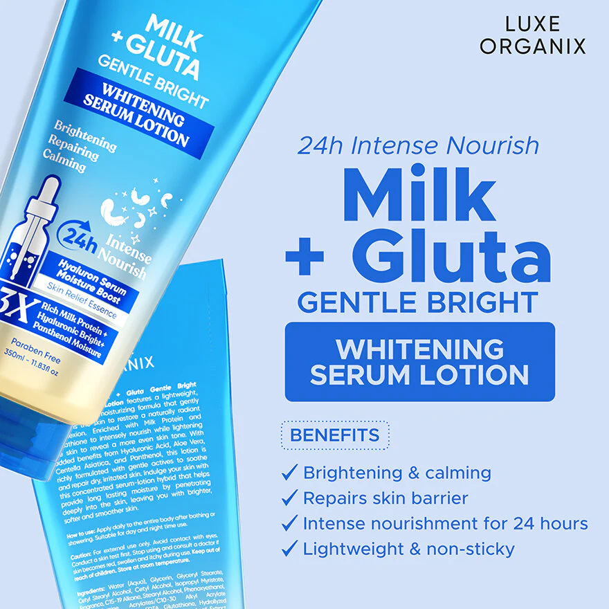 Luxe Organix Milk + Gluta Gentle Bright Whitening Serum Lotion - 350ml - Image 4
