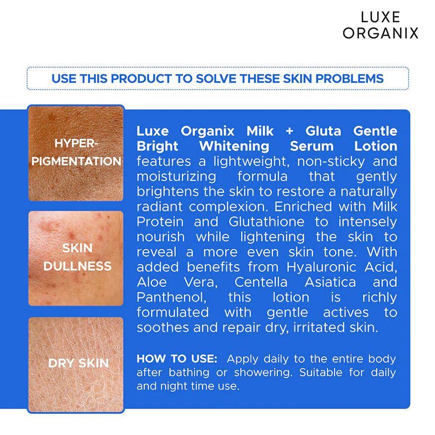 Luxe Organix Milk + Gluta Gentle Bright Whitening Serum Lotion - 350ml - Image 6