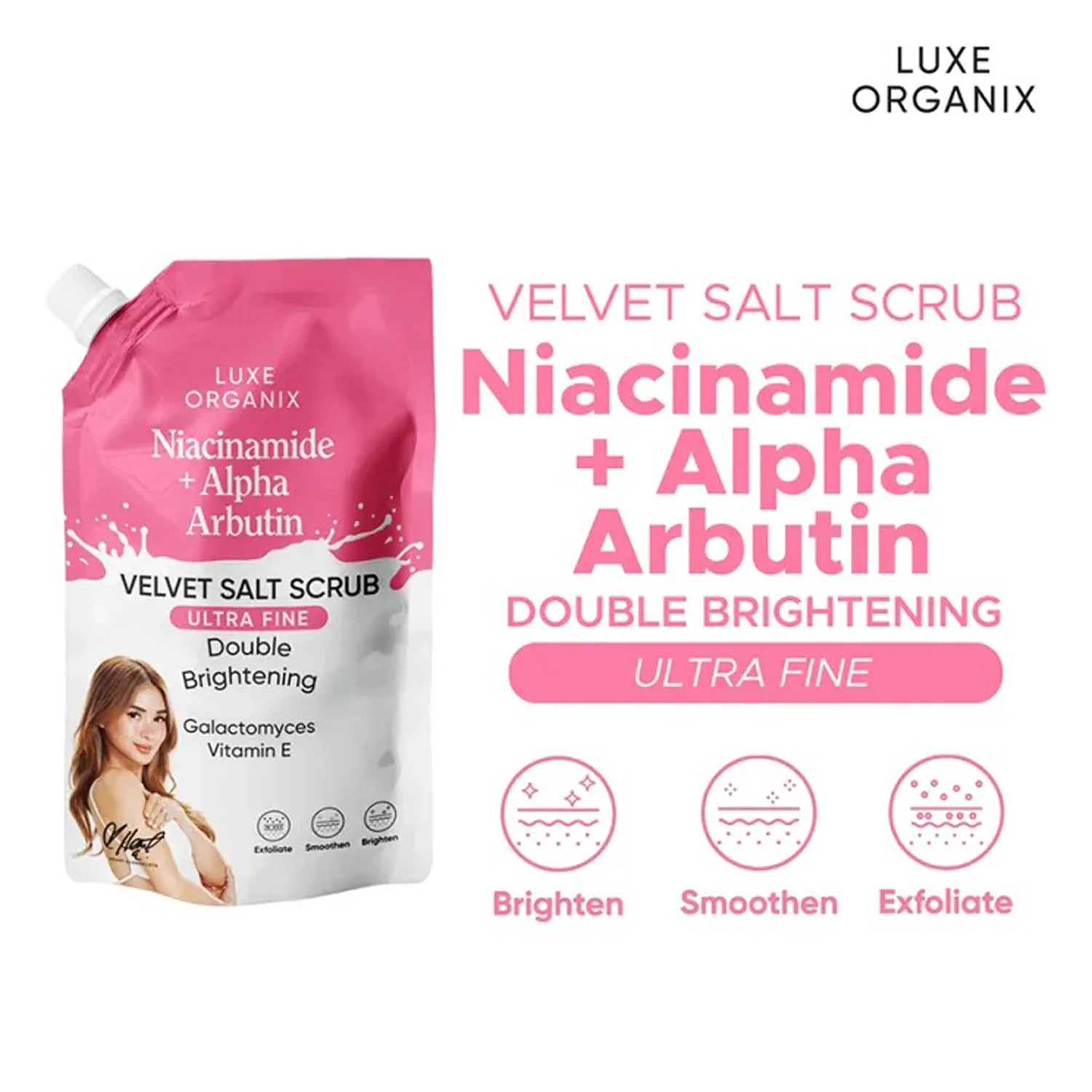 Luxe Organix Niacinamide + Alpha Arbutin Velvet Salt Scrub - 300g - Image 3
