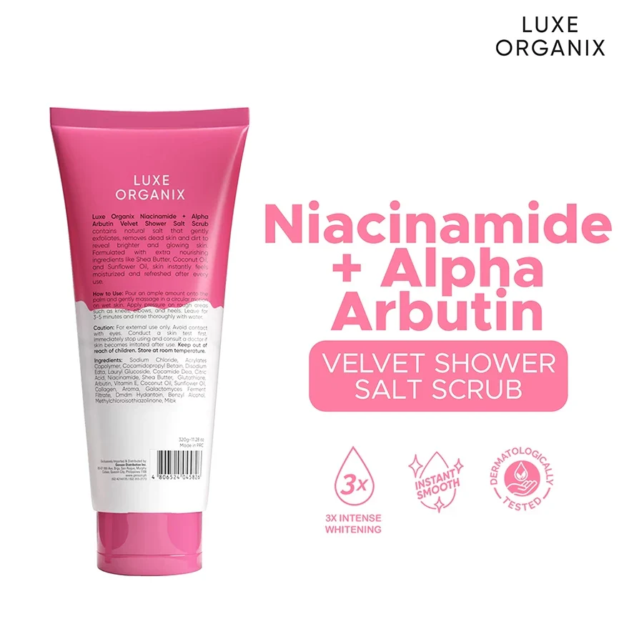 Luxe Organix Niacinamide + Alpha Arbutin Velvet Shower Salt Scrub - 320g - Image 3