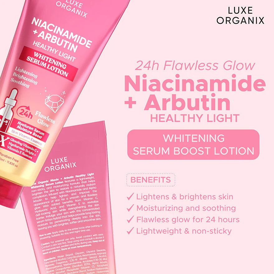Luxe Organix Niacinamide + Arbutin Healthy Light Whitening Serum Lotion - 350ml - Image 6