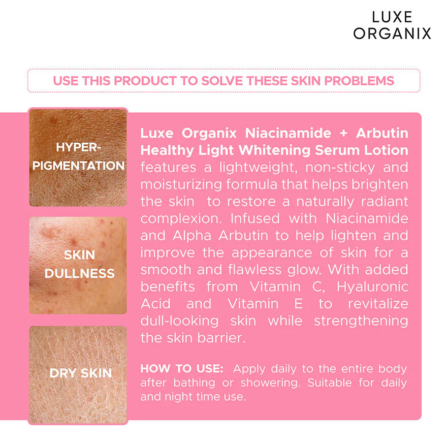 Luxe Organix Niacinamide + Arbutin Healthy Light Whitening Serum Lotion - 350ml - Image 8