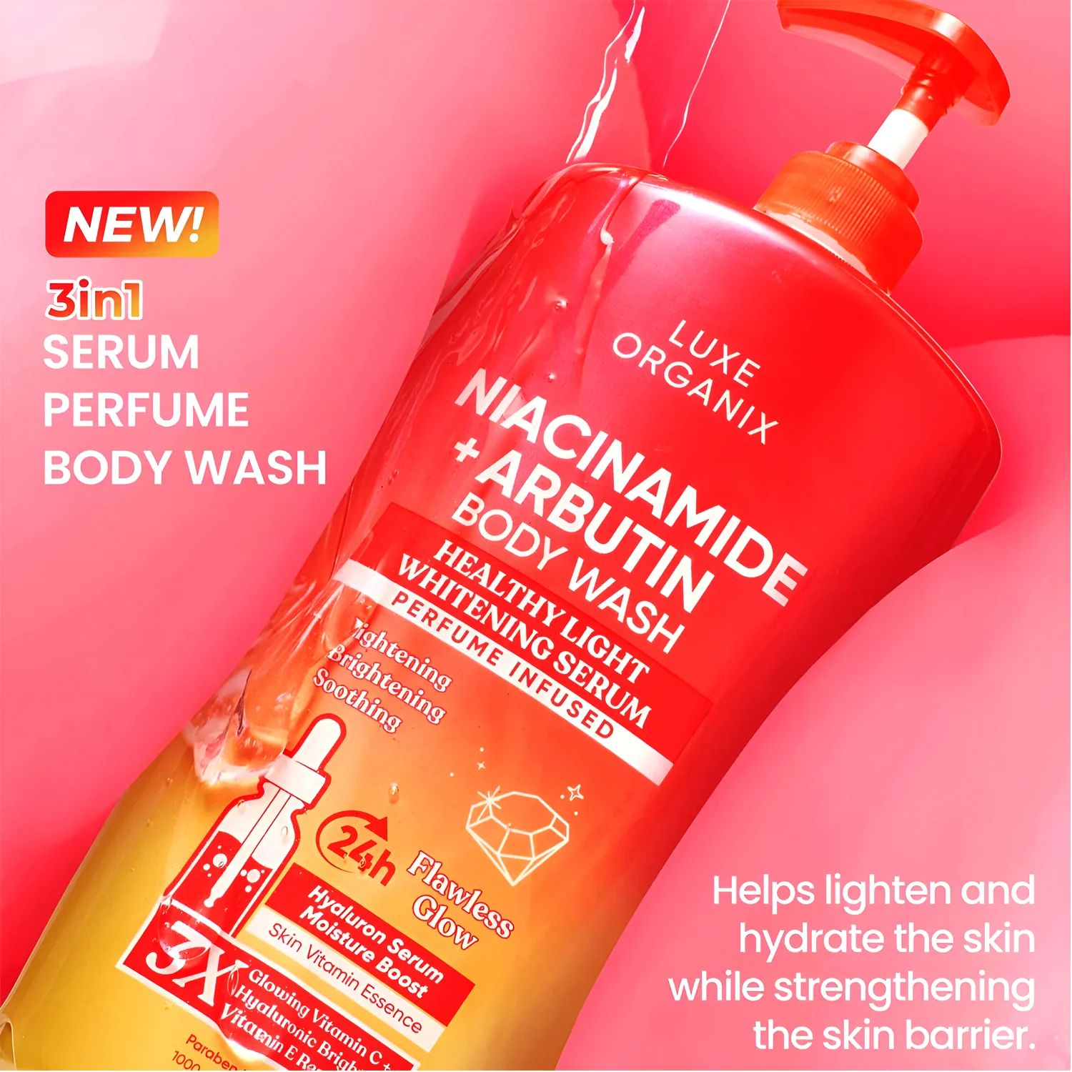 Luxe Organix Niacinamide + Arbutin (Healthy Light Whitening Serum) Body Wash - 1000ml - Image 6