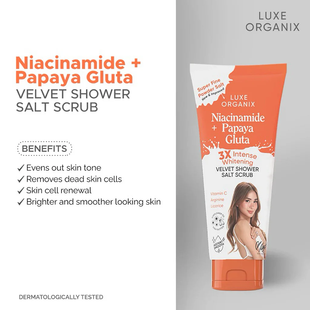 Luxe Organix Niacinamide + Papaya Gluta Velvet Salt Scrub – 320g - Image 2