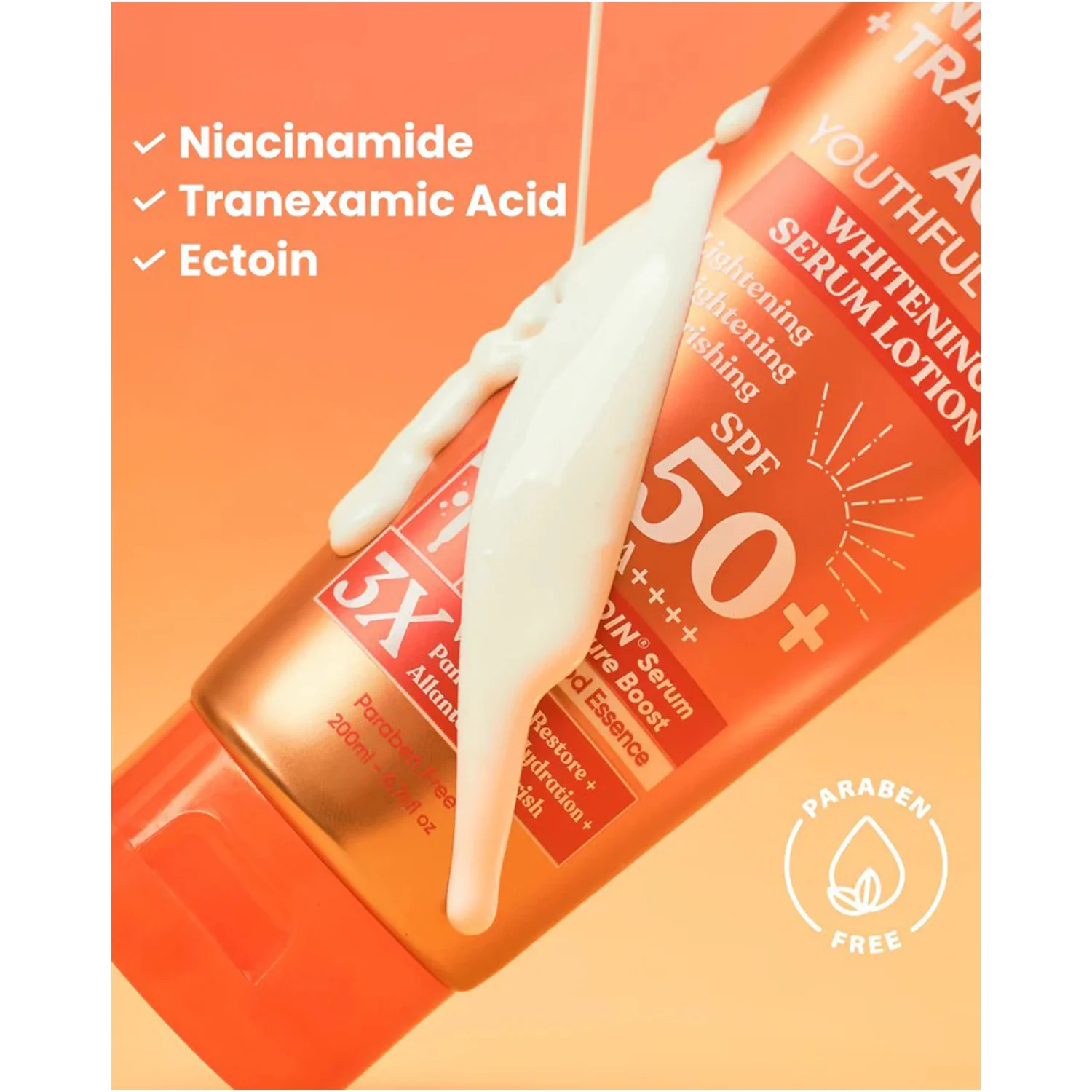 Luxe Organix Niacinamide + Tranexamic Acid Youthful Glow Whitening Serum Lotion SPF 50+ PA++++ – 200ml - Image 10