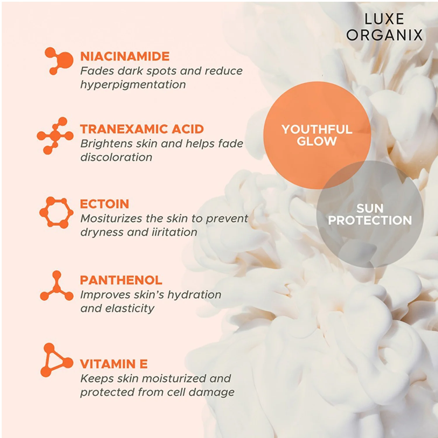 Luxe Organix Niacinamide + Tranexamic Acid Youthful Glow Whitening Serum Lotion SPF 50+ PA++++ – 200ml - Image 4