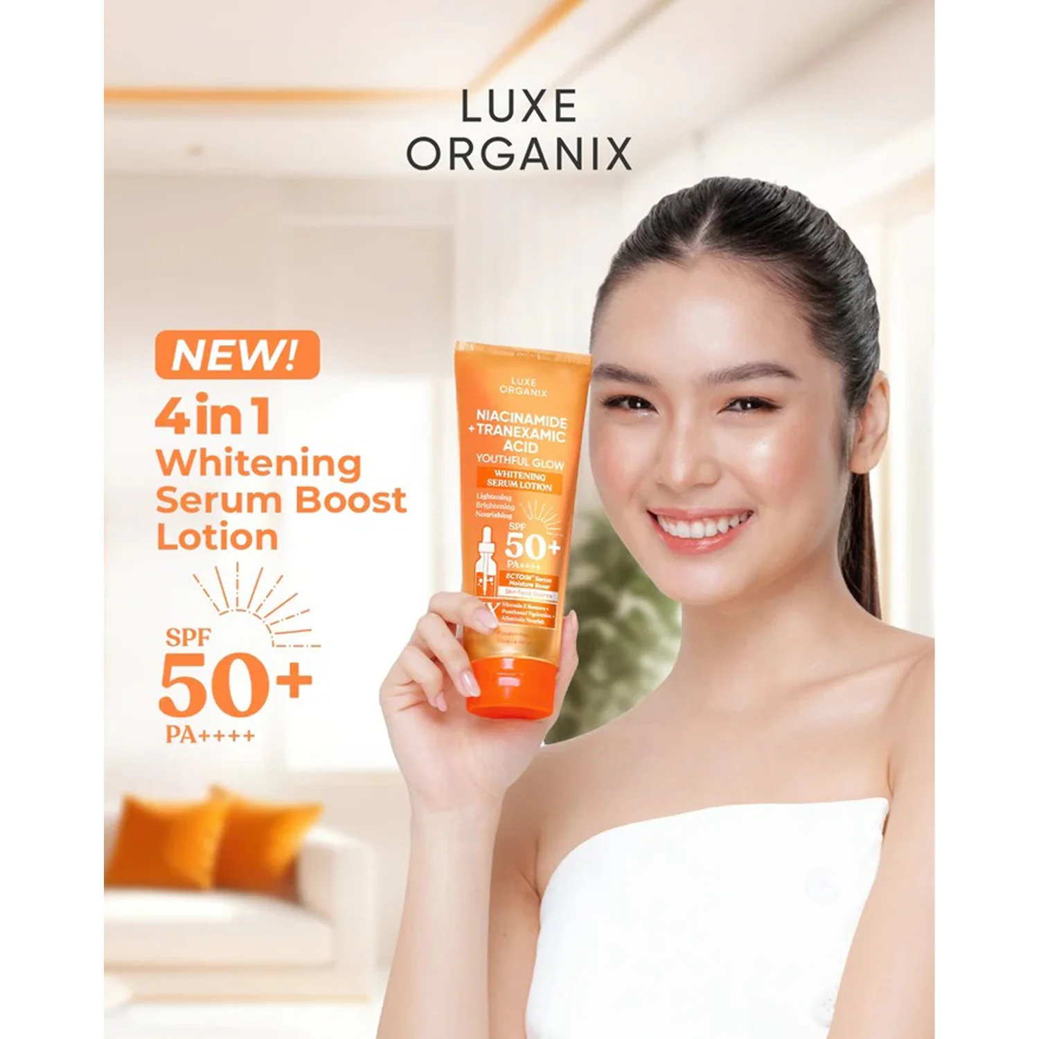 Luxe Organix Niacinamide + Tranexamic Acid Youthful Glow Whitening Serum Lotion SPF 50+ PA++++ – 200ml - Image 8