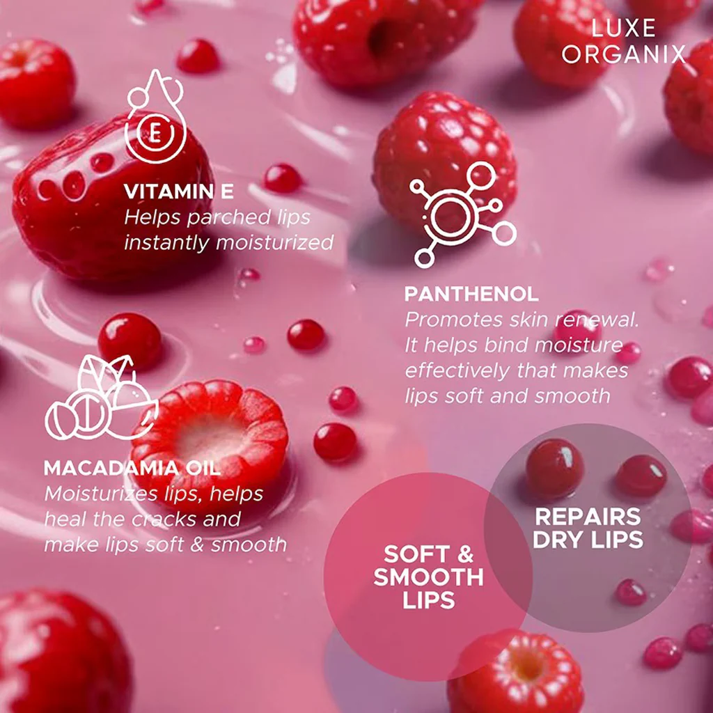 Luxe Organix Panthenol Therapy 24H Lip Serum - Berry Glaze (10g) - Image 3
