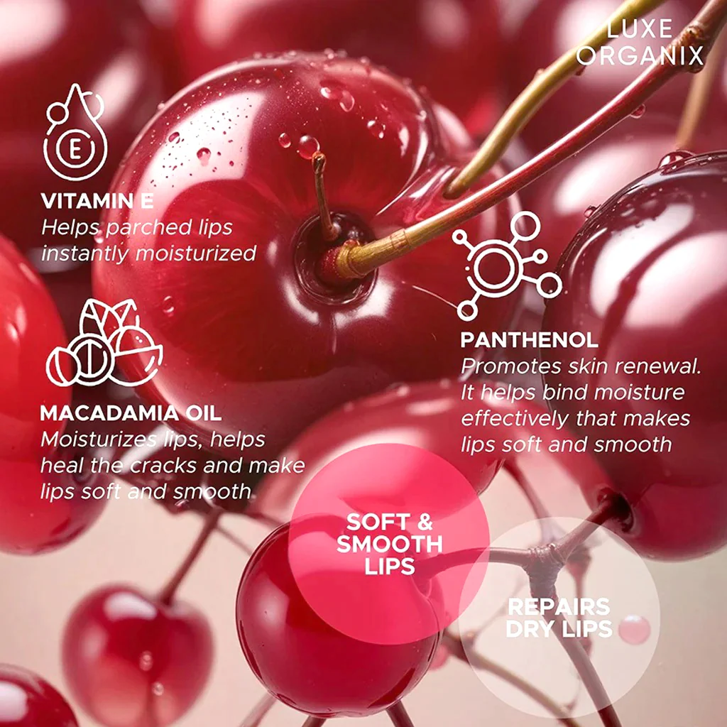 Luxe Organix Panthenol Therapy 24H Lip Serum - Cherry Glaze (10g) - Image 4