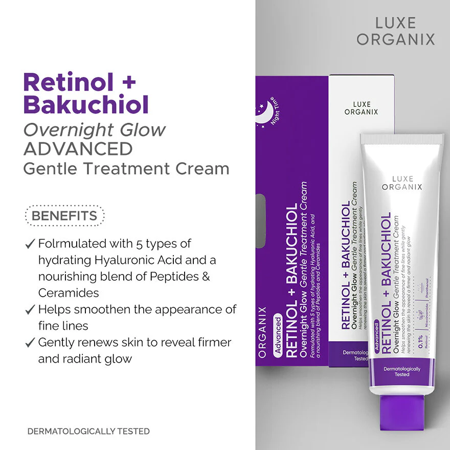 Luxe Organix Retinol + Bakuchiol Overnight Glow Gentle Treatment Cream - 30g - Image 4