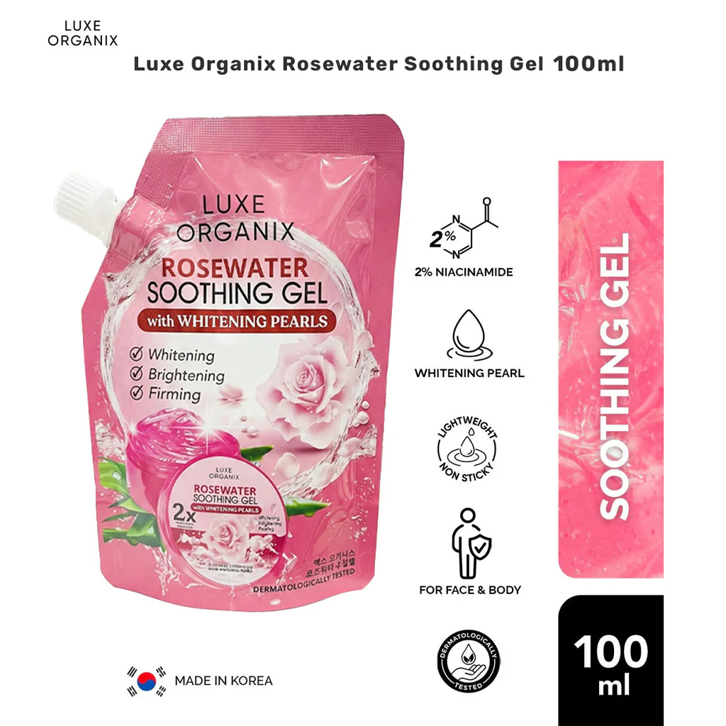 Luxe Organix Rosewater Soothing Gel with Whitening Pearls – 100ml - Image 3