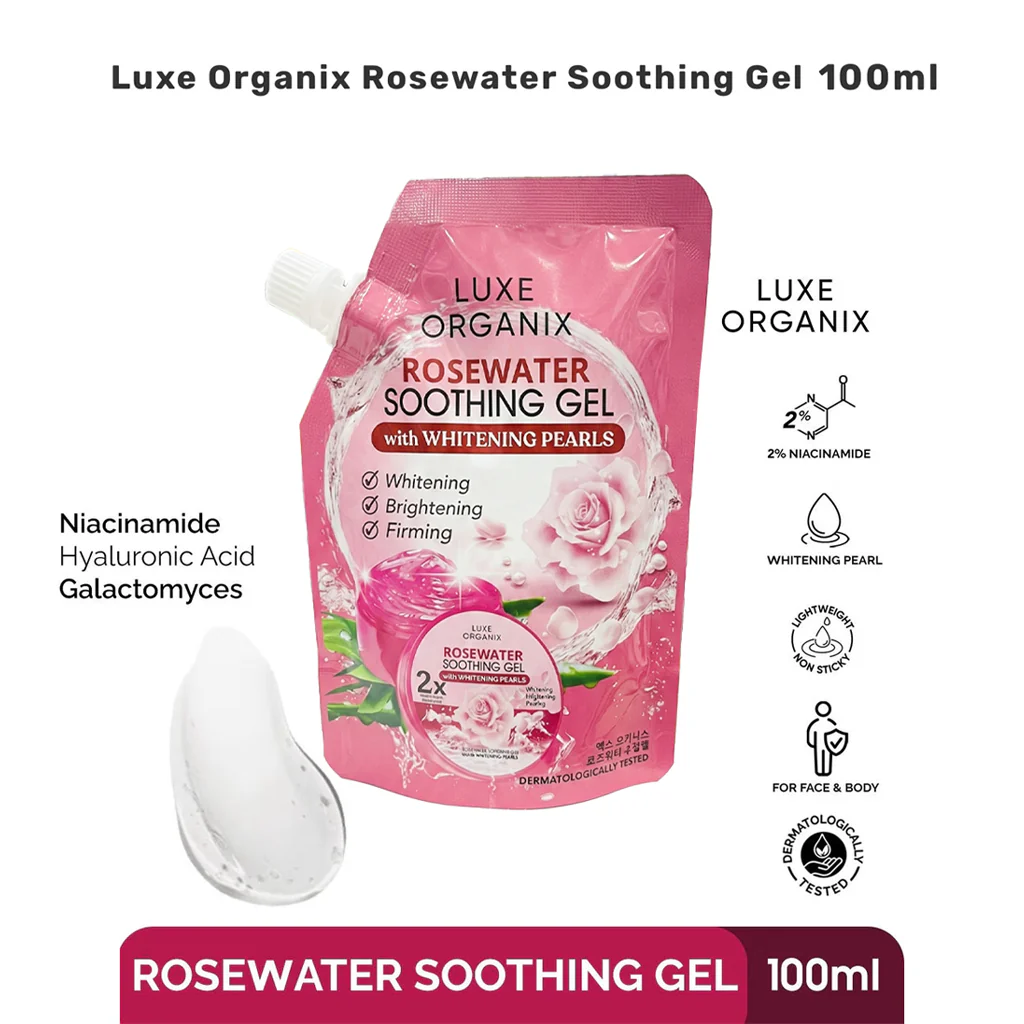 Luxe Organix Rosewater Soothing Gel with Whitening Pearls – 100ml - Image 4
