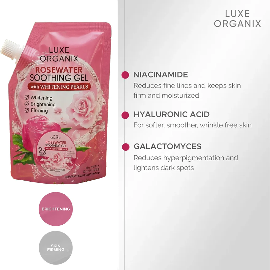 Luxe Organix Rosewater Soothing Gel with Whitening Pearls – 100ml - Image 8