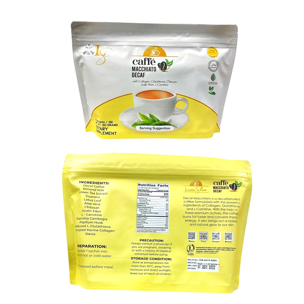 Luxe Slim Caffe Macchiato Decaf Pouch – 210g (10 x 21g Sachets) - Image 3