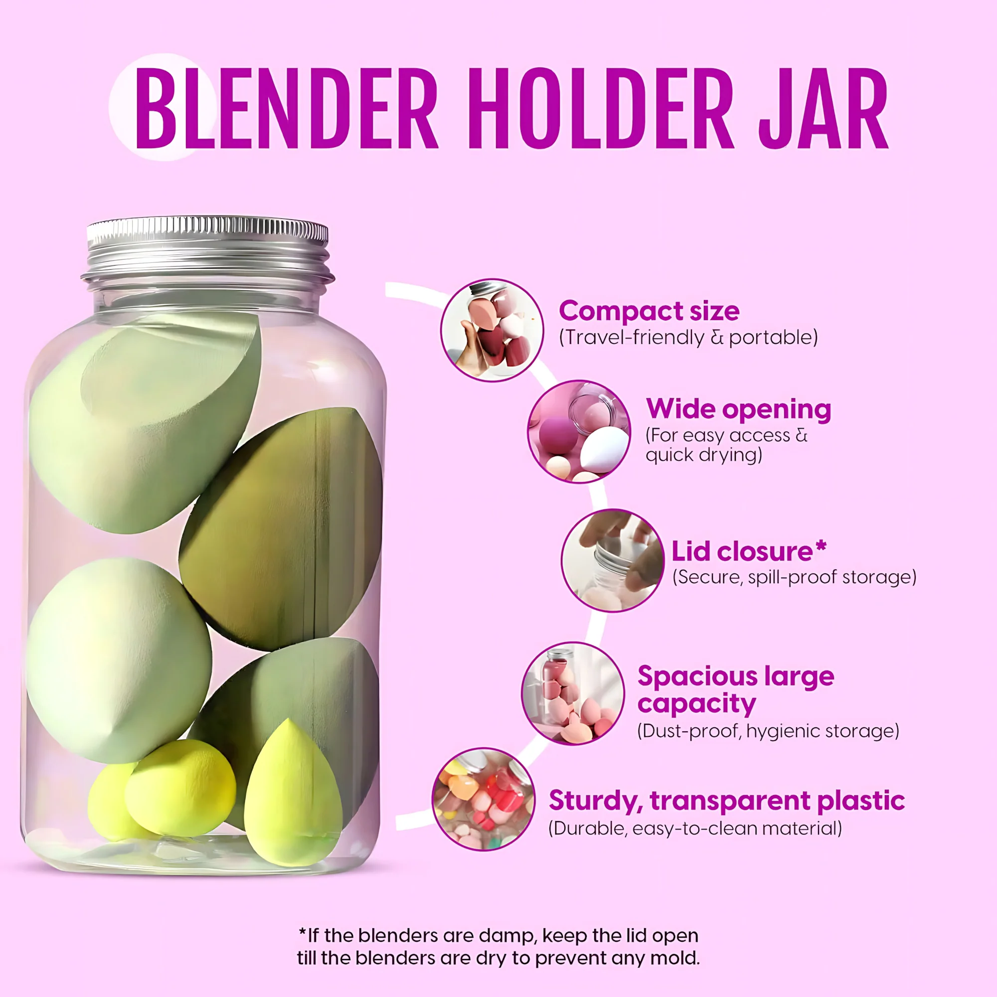 Makeup Blending Sponges Set of 7 in a Jar – Smooth & Flawless Finish - Image 6