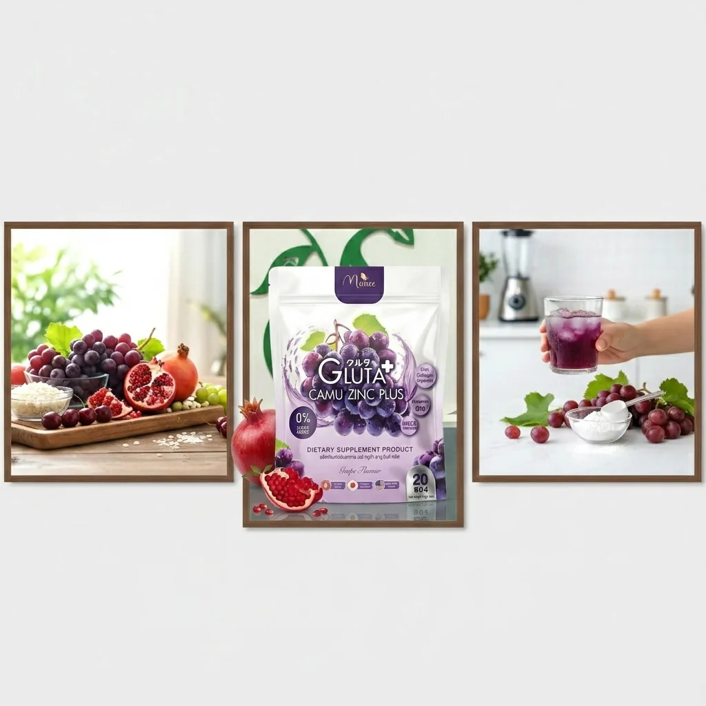 Manee Gluta Camu Zinc Grape Flavour (20 Sachets × 10g each) - (3 Pcs Combo) - Image 3