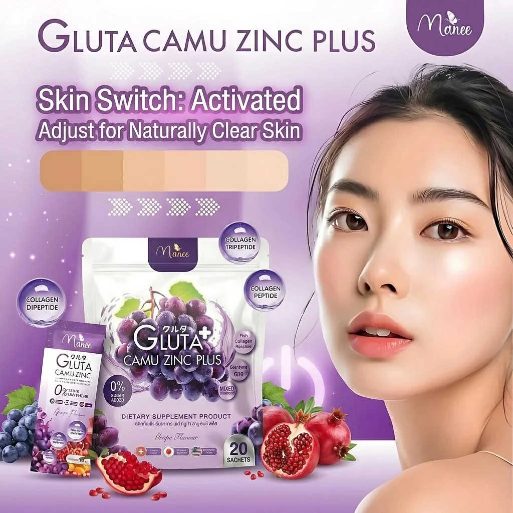 Manee Gluta Camu Zinc – Grape Flavour (20 Sachets × 10g each) - Image 6