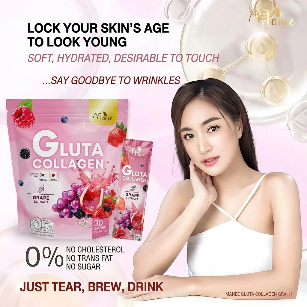 Manee Gluta Collagen Pink (New) – 30 Sachets × 10g Each - Image 3