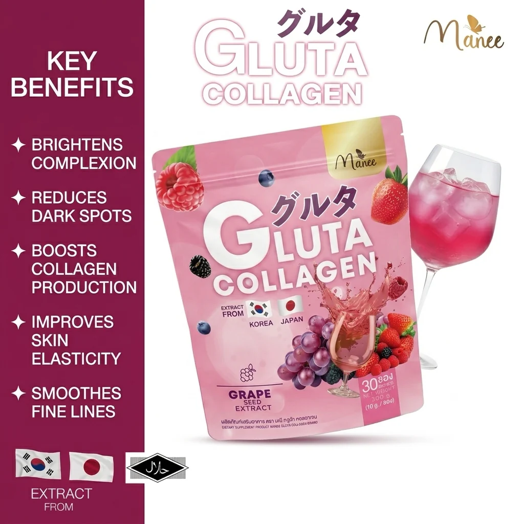 Manee Gluta Collagen Pink (New) – 30 Sachets × 10g Each - Image 8
