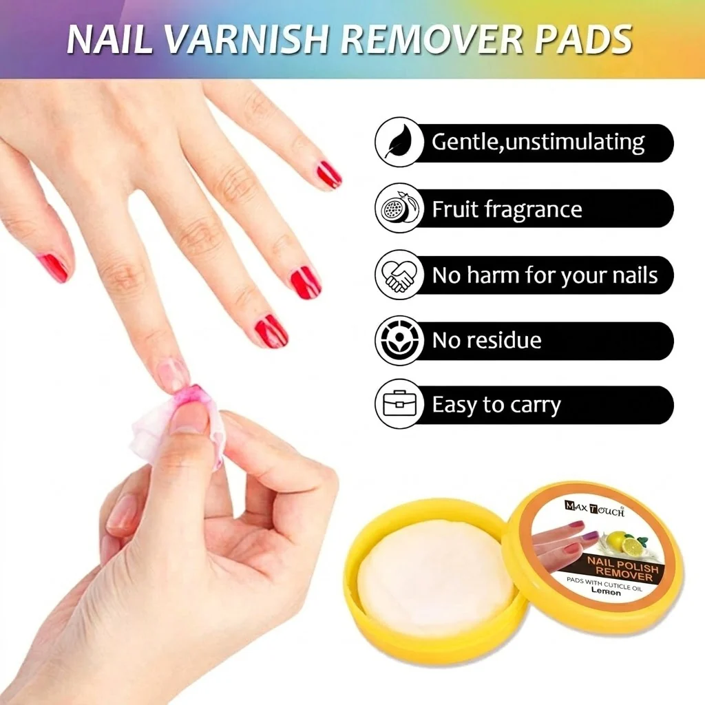 Max Touch Nail Polish Remover Pads with Cuticle Oil (32 Pads) - Image 10