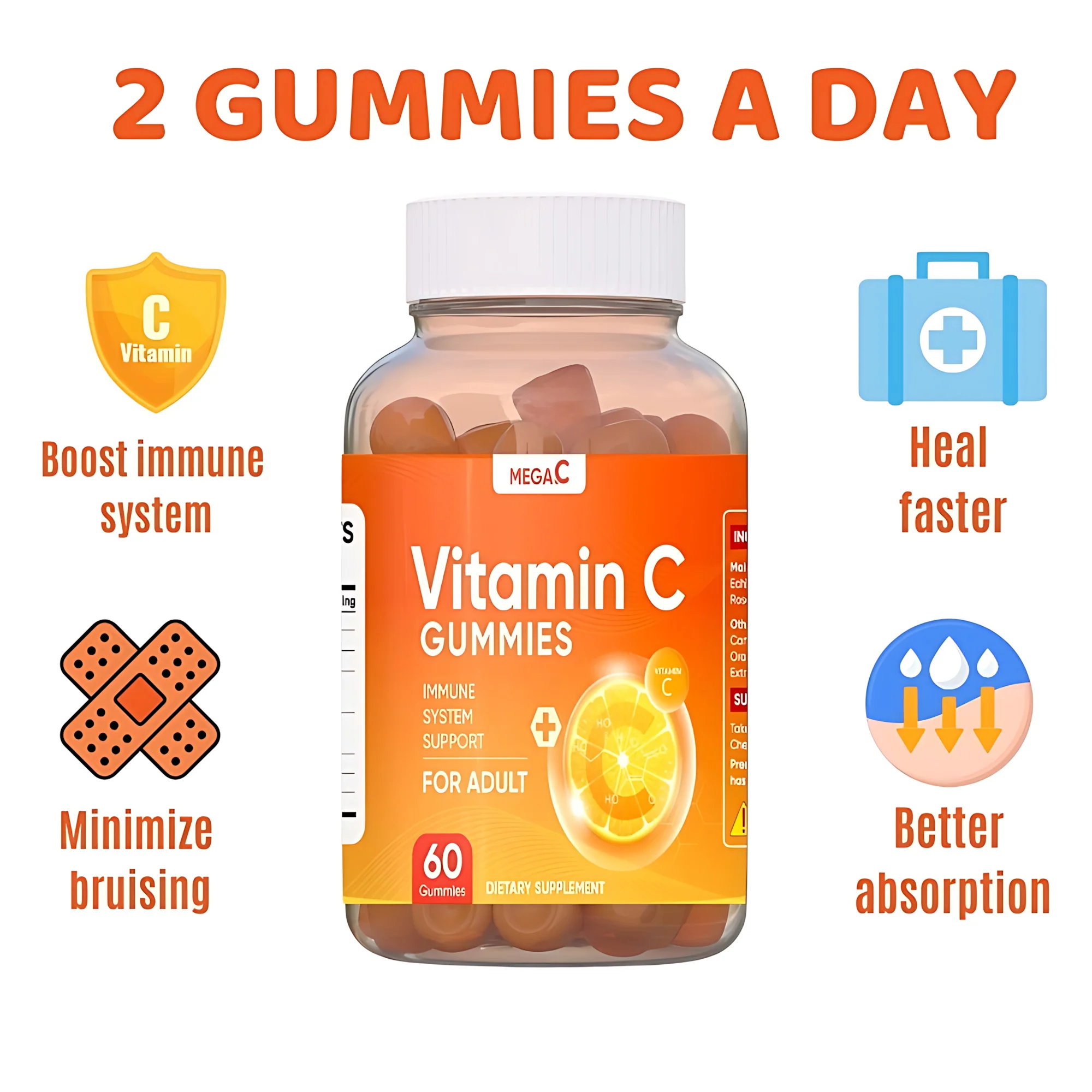 Mega C Vitamin C Gummies – Adult Immune Support Supplement (60 Gummies) - Image 3