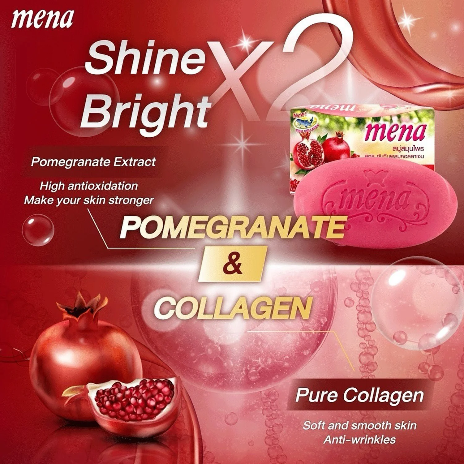 Mena Herbal Soap Pomegranate & Collagen – 100g - Image 3